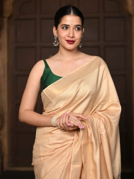 Women Handloom Cotton Silk Saree with Golden Border