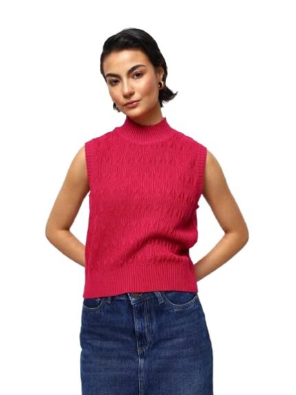 High Star Women Knitted Acrylic Regular Fit Round Neck Sleeveless Sweaters