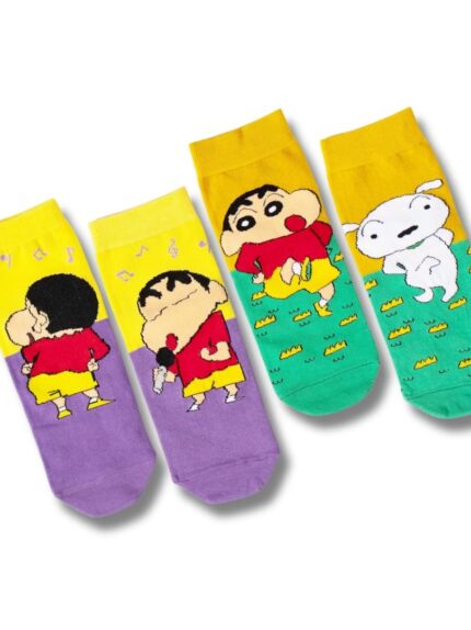 THELA GAADI Shinchan Socks - Pure Cotton Ankle Length Printed Funky Cartoon Socks for Men & Women | Odour Free, Beathable & Free Size | Pack of 2