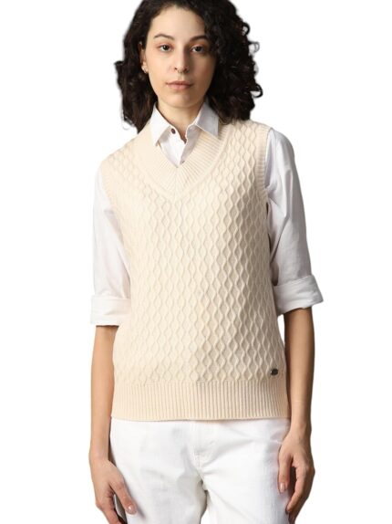 High Star Women Acrylic Knitted Regular fit V Neck Sleeveless Sweaters 54