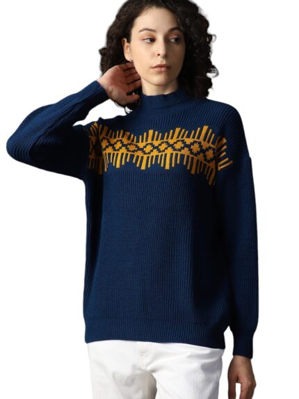 High Star Women Knitted Acrylic Regular Fit Round Neck Long Sleeve Sweaters