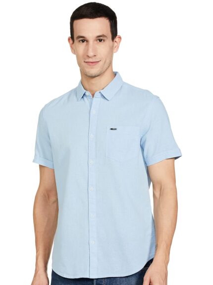 The Indian Garage Co Men Slim Fit Solid Half Sleeves Cutaway Collar Casual Shirt