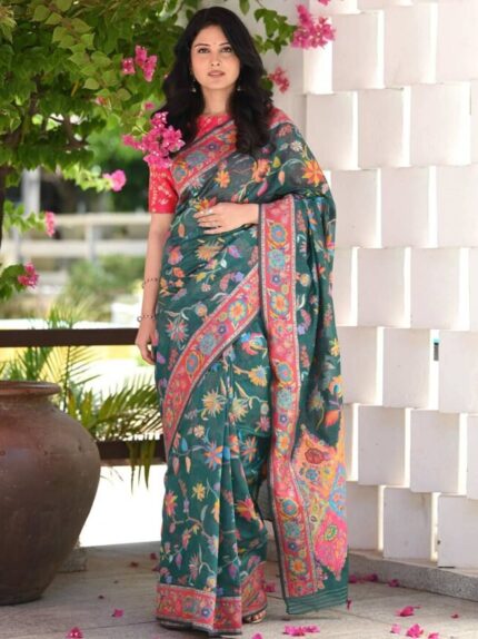 Women's Blue Printed Saree - Image 1