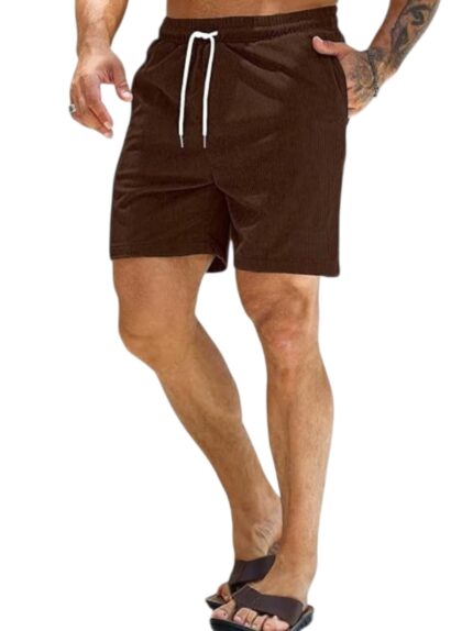 Amazon Brand - INKAST Men's Corduroy Casual Shorts Solid Color Soft Breathable Relaxed Fit Perfect for Workout, Beach & Summer Shorts 2 Pocket with Drawstring Waist Everyday Wear