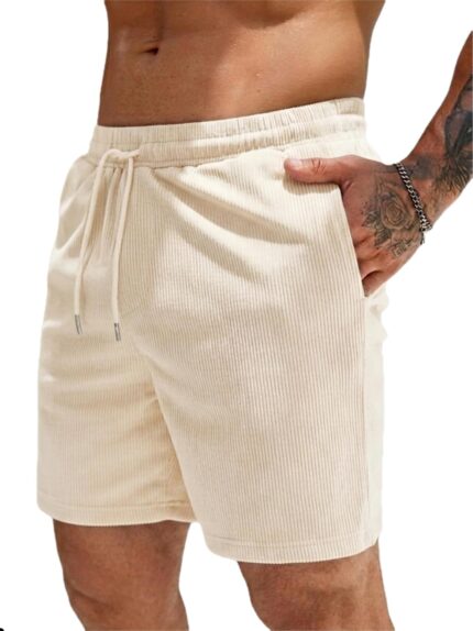 SAVAYO Men's Premium Ribbed Bermuda Shorts – Lightweight Polycotton Relaxed Fit – Elastic Drawstring Waist with 2 Pockets for Gym, Beach & Casual Wear