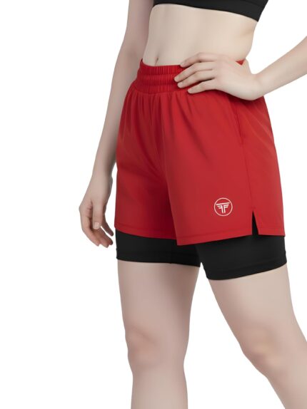 Sports Shorts for Women Running Gym Workout Dry Fit Quick Dry Double Layer Inner Compression with Pockets, Breathable Lightweight Athletic Wear Above Knee