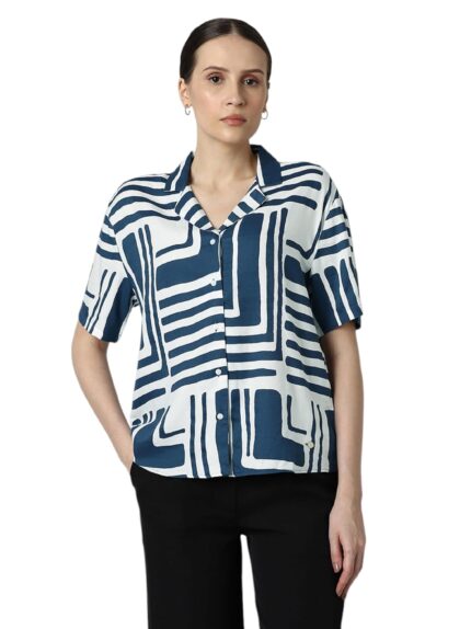 Van Heusen Women's Regular Fit Short Sleeves Cotton Blend Print Top