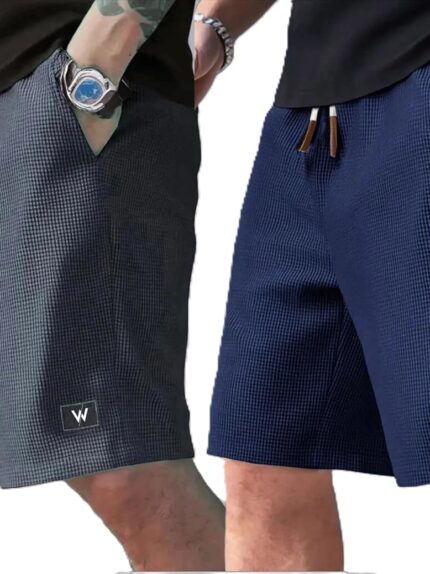 Men's Athletic Shorts, Quick-Dry Textured Fabric, Drawstring Waist with Brand Logo, Pack of 2