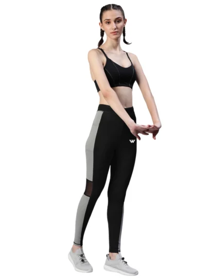 Generic Women's Polyster Solid Sport Leggings (Black & Grey)