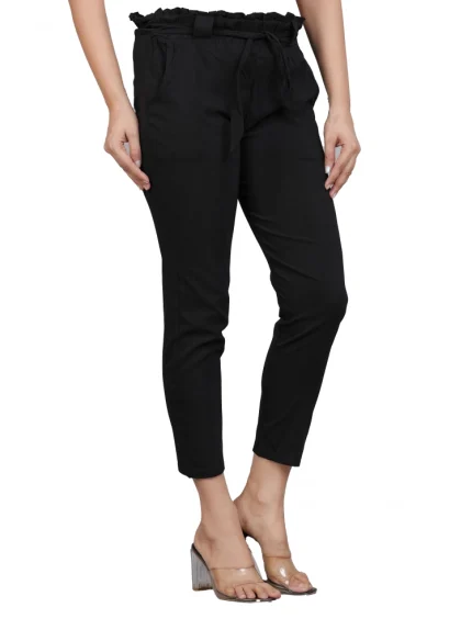Generic Women's Casual Solid Lycra Trouser Pant (Black)