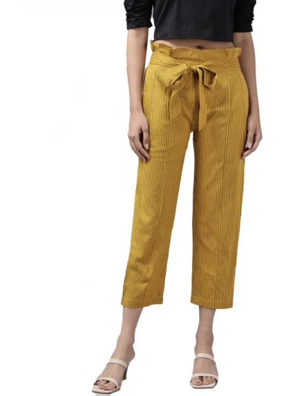 Generic Women's Casual Printed Cotton Flex Trouser Pant (Mustard)