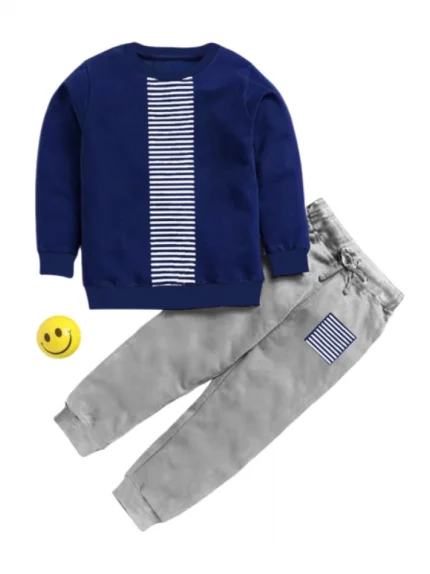 Generic Boy's Casual Full Sleeve Printed Cotton T Shirt With Pant (Navy Blue)