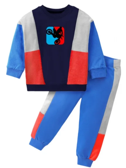 Generic Boy's Casual Full Sleeve Printed Cotton T Shirt With Pant (Blue)