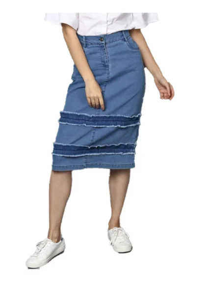 Generic Women's Denim Washed Buttoned Skirt (Blue)