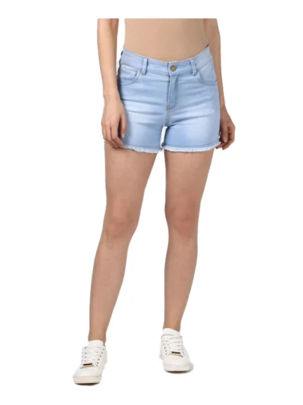 Generic Women's Denim Solid Buttoned Shorts (Blue)