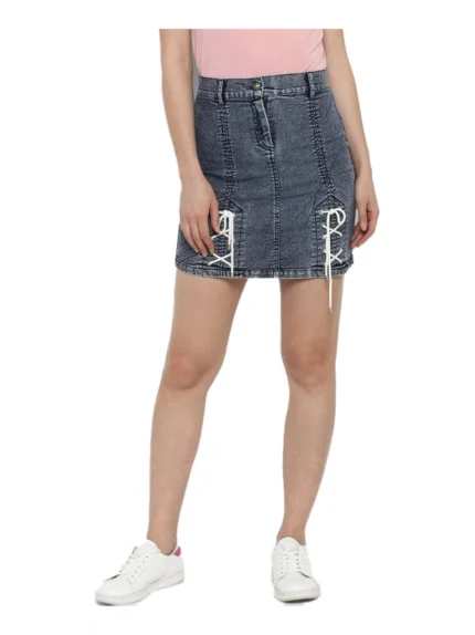 Generic Women's Denim Tie Up Buttoned Skirt (Blue)