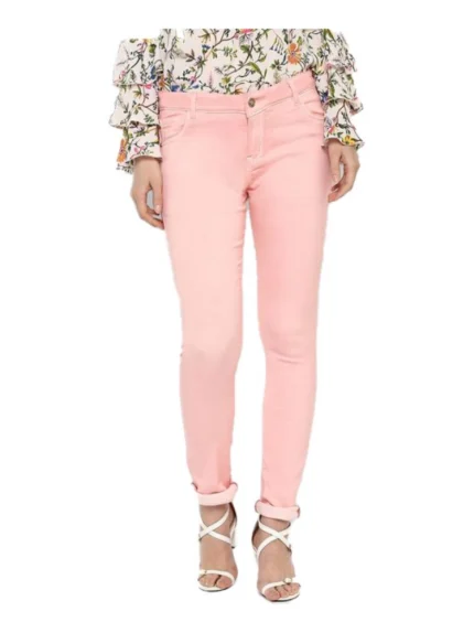 Generic Women's Denim Solid Buttoned Jeans (Pink)