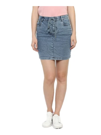 Generic Women's Denim Draw String Buttoned Skirt (Blue)