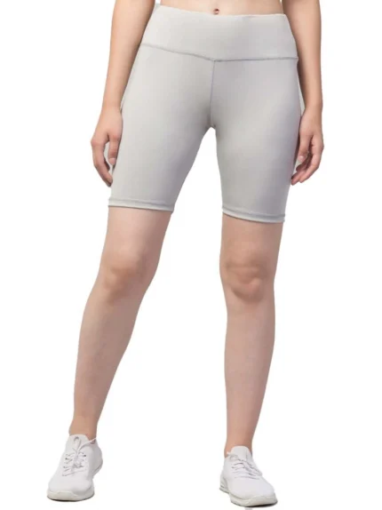Generic Women's Polyester Solid Above Knee High-Rise Shorts (Grey)