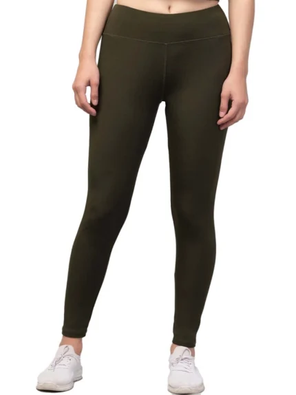 Generic Women's Polyester Solid Ankle Length High-Rise Tights (Olive)