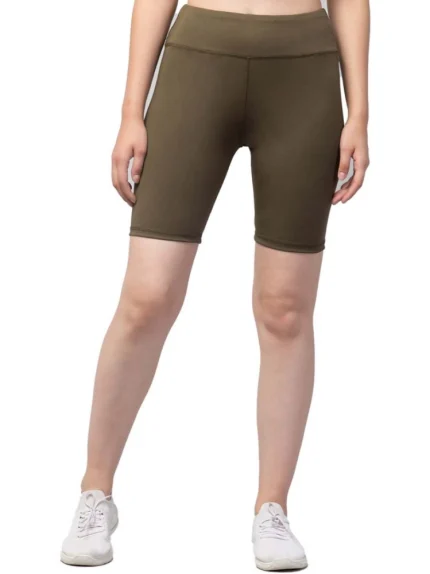 Generic Women's Polyester Solid Above Knee High-Rise Shorts (Olive)