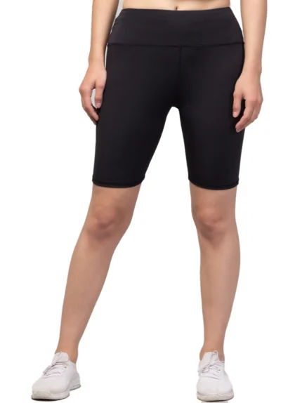 Generic Women's Polyester Solid Above Knee High-Rise Shorts (Black)