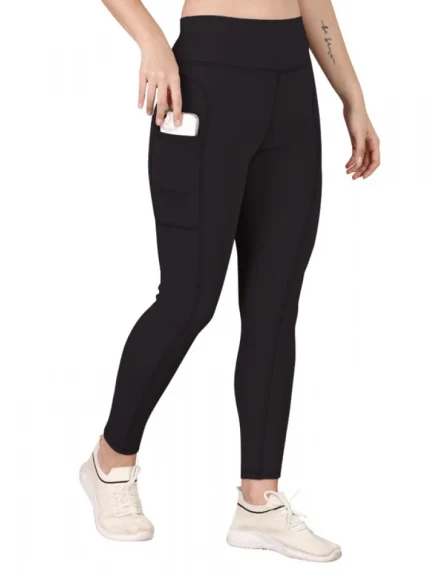 Generic Women's Polyester Solid Ankle length High Waisted Tights (Black)
