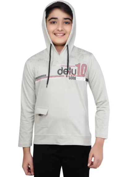 Generic Boy's Cotton Printeded Hooded Neck Hoodies (Grey )