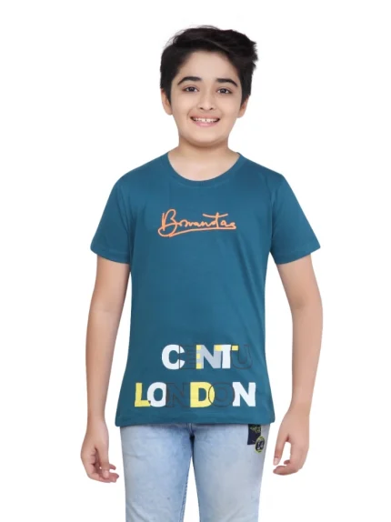 Generic Boy's Cotton Grapic Printed Round Neck T-Shirt (Teal Green)
