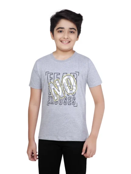 Generic Boy's Cotton Grapic Printed Round Neck T-Shirt (Grey Melange)
