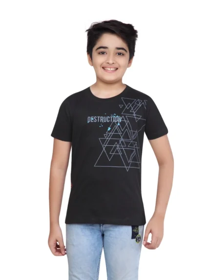 Generic Boy's Cotton Grapic Printed Round Neck T-Shirt (Black)