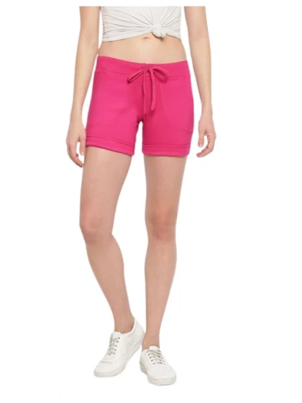Generic Women's Cotton Solid Elasticated Shorts (Pink)