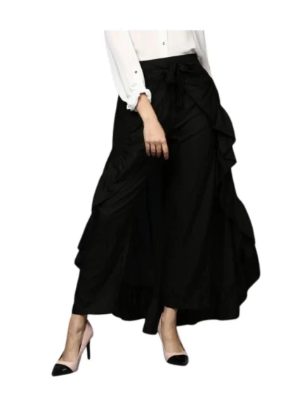 Generic Women's Rayon Ruffled Elasticated Skirt (Black)