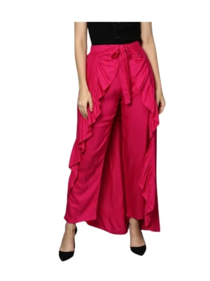 Generic Women's Rayon Ruffled Elasticated Skirt (Pink)