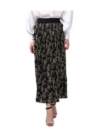 Generic Women's Georgette Chain Print Elasticated Skirt (Black-Cream)
