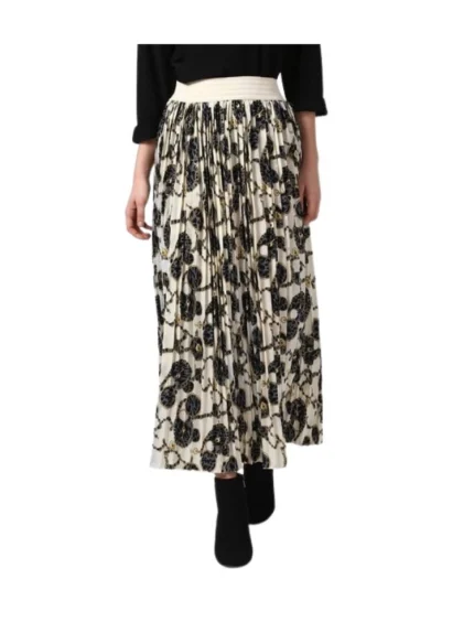 Generic Women's Georgette Chain Print Elasticated Skirt (Cream-Black)
