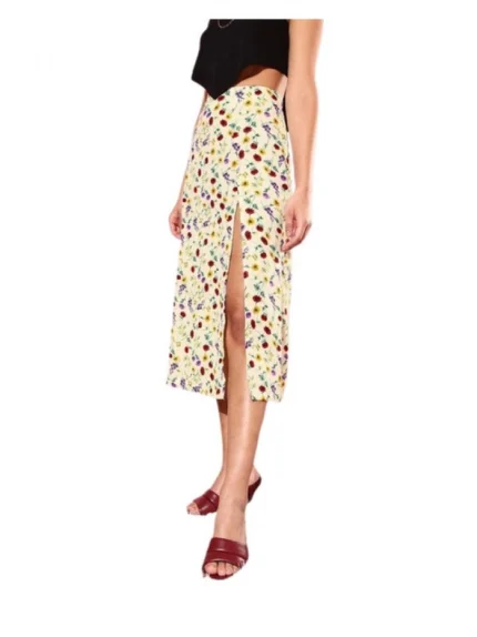 Generic Women's Polyester Floral Side Zip Skirt (Multicolor)