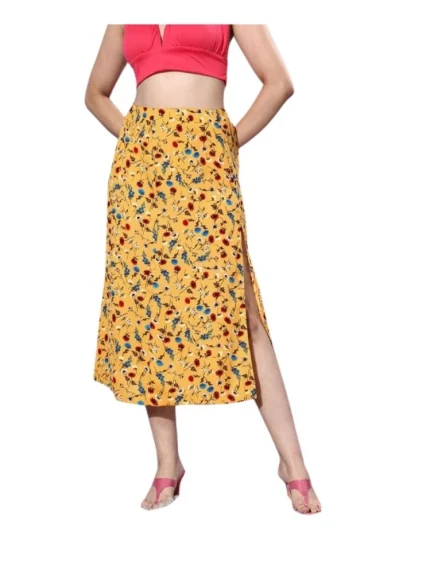 Generic Women's Polyester Floral Side Zip Skirt (Multicolor)