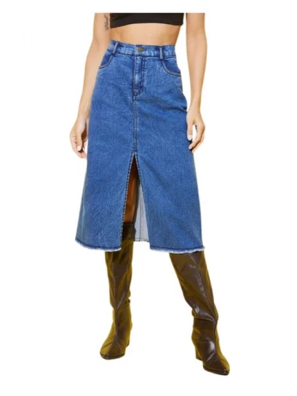 Generic Women's Denim Solid Buttoned Skirt (Blue)