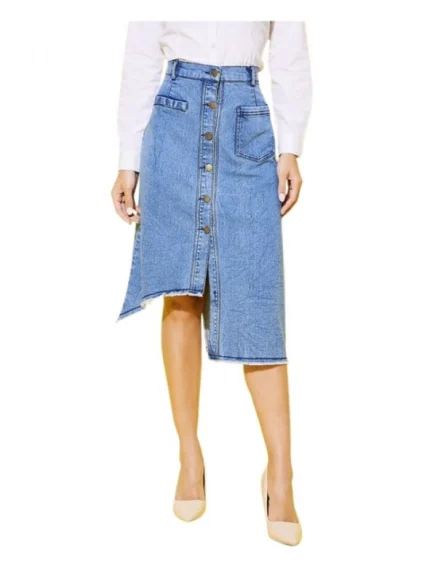 Generic Women's Denim Hi Lo Buttoned Skirt (Blue)