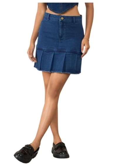 Generic Women's Denim Washed Buttoned Skirt (Blue)