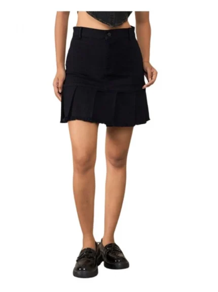 Generic Women's Denim Washed Buttoned Skirt (Black)