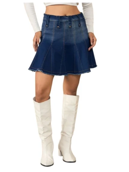 Generic Women's Denim Washed Buttoned Skirt (Blue)