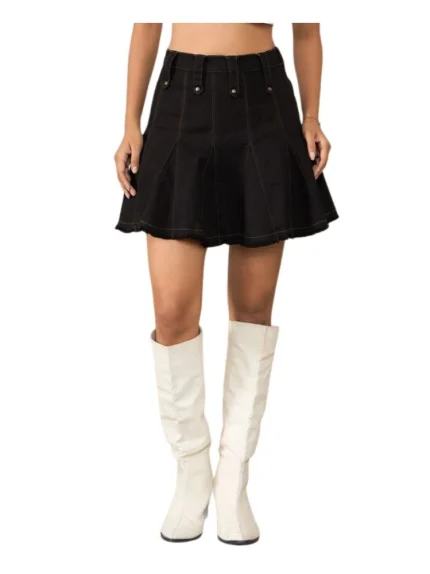 Generic Women's Denim Washed Buttoned Skirt (Black)