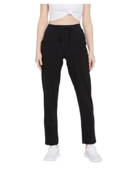 Generic Women's Cotton Solid Elasticated Track Pants (Black)