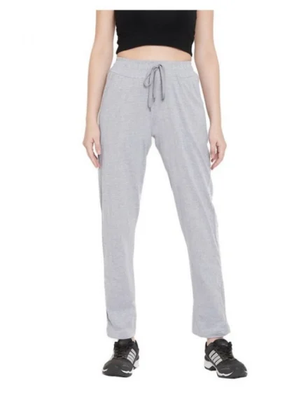 Generic Women's Cotton Solid Elasticated Track Pants (Light Grey)