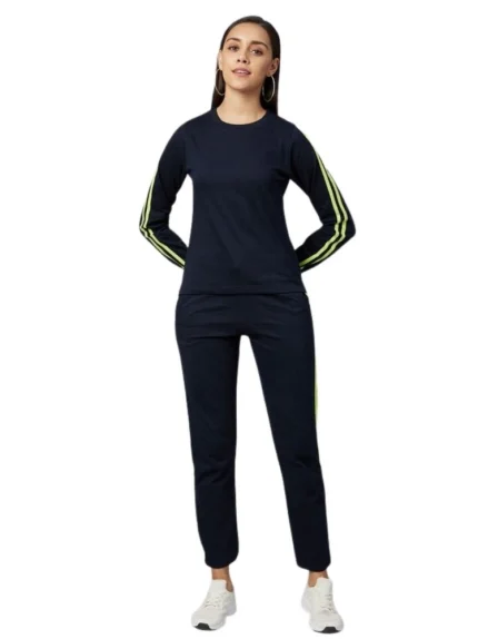 Generic Women's Cotton Solid Long Sleeves Tracksuit (Navy - Green)