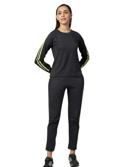 Generic Women's Cotton Solid Long Sleeves Tracksuit (Dark Grey - Green)