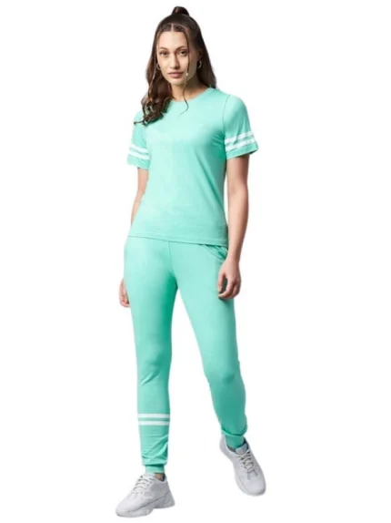 Generic Women's Cotton Striped Short Sleeve Tracksuit (Green)