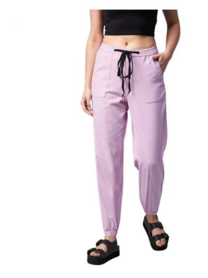 Generic Women's Coton Twill Solid Elasticated Trousers (Lavender)